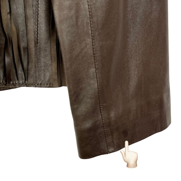 Elie Tahari Brown Genuine Leather Embellished w/ Tassels Blazer Jacket Sz. Small - Picture 13 of 15